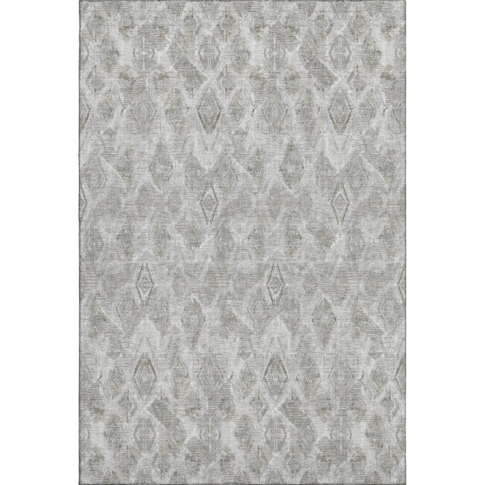 HomeRoots 9' X 12' Stylish Silver & Gray Diamond Washable Area Rug - Durable, Stain Resistant & UV Protected 652634