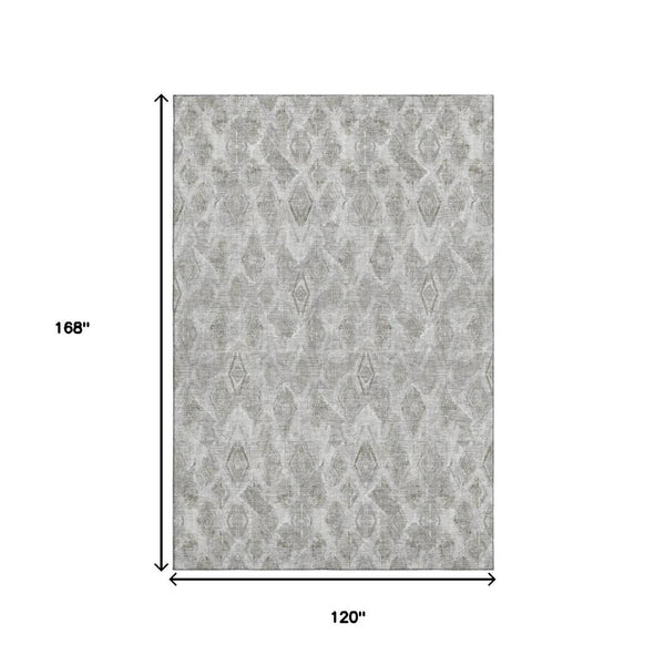 HomeRoots 10' X 14' Silver and Gray Diamond Area Rug - Durable, Washable, UV-Protected for High-Traffic Spaces 652635