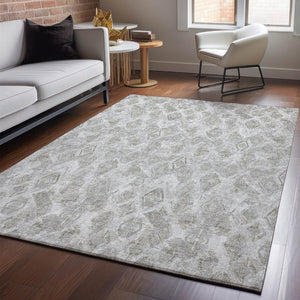 HomeRoots 10' X 14' Silver and Gray Diamond Area Rug - Durable, Washable, UV-Protected for High-Traffic Spaces 652635