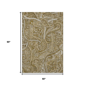 HomeRoots 5' Brown and Ivory Paisley Area Rug - Washable, UV Protected, Stain Resistant for Modern Living Spaces 652637
