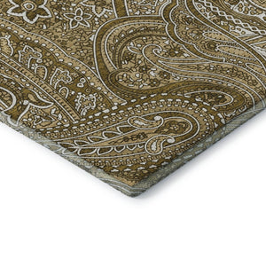HomeRoots 5' Brown and Ivory Paisley Area Rug - Washable, UV Protected, Stain Resistant for Modern Living Spaces 652637