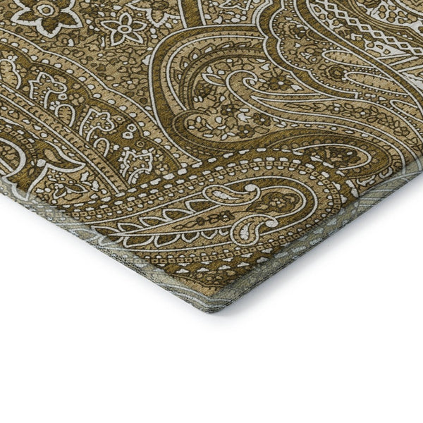HomeRoots 5' Brown and Ivory Paisley Area Rug - Washable, UV Protected, Stain Resistant for Modern Living Spaces 652637