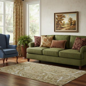 HomeRoots 5' Brown and Ivory Paisley Area Rug - Washable, UV Protected, Stain Resistant for Modern Living Spaces 652637