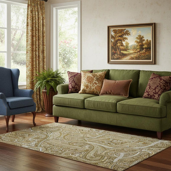 HomeRoots 5' Brown and Ivory Paisley Area Rug - Washable, UV Protected, Stain Resistant for Modern Living Spaces 652637