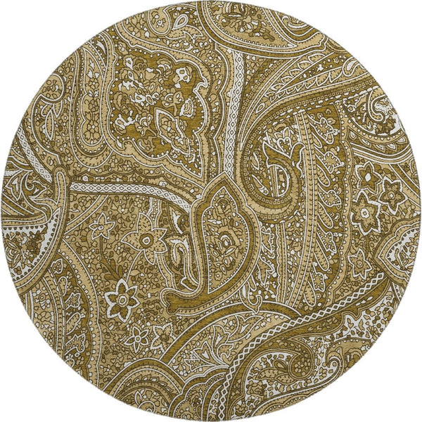 HomeRoots 8' Brown And Ivory Paisley Washable Round Rug – Durable, Stain-Resistant, UV Protected for Busy Homes! 652638