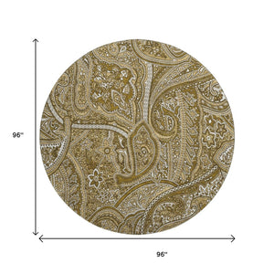 HomeRoots 8' Brown And Ivory Paisley Washable Round Rug – Durable, Stain-Resistant, UV Protected for Busy Homes! 652638