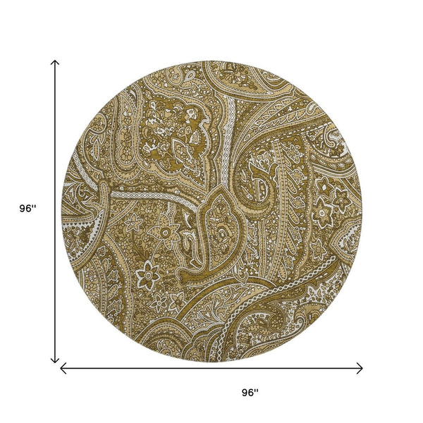 HomeRoots 8' Brown And Ivory Paisley Washable Round Rug – Durable, Stain-Resistant, UV Protected for Busy Homes! 652638