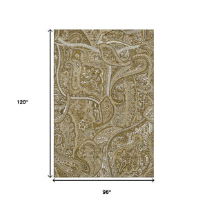 HomeRoots 8' X 10' Washable Brown & Ivory Paisley Area Rug with UV Protection - Stain Resistant, Durable Design 652639