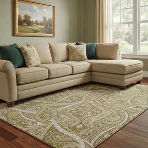 HomeRoots 8' X 10' Washable Brown & Ivory Paisley Area Rug with UV Protection - Stain Resistant, Durable Design 652639
