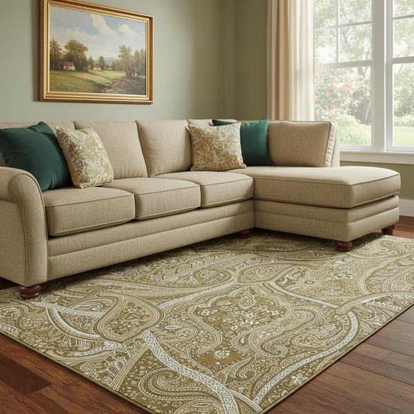 HomeRoots 8' X 10' Washable Brown & Ivory Paisley Area Rug with UV Protection - Stain Resistant, Durable Design 652639
