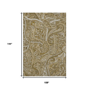 HomeRoots 9' X 12' Brown and Ivory Paisley Area Rug - Durable, Washable, UV Protected for Family Homes & Pets 652640