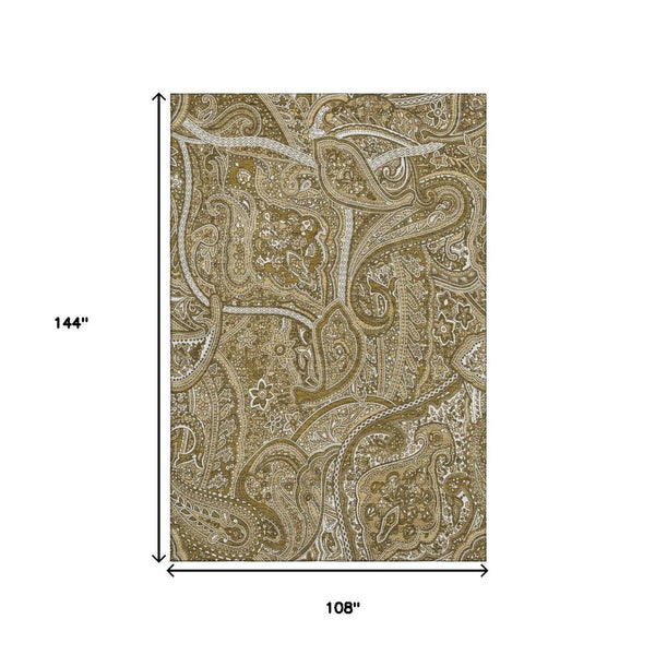 HomeRoots 9' X 12' Brown and Ivory Paisley Area Rug - Durable, Washable, UV Protected for Family Homes & Pets 652640