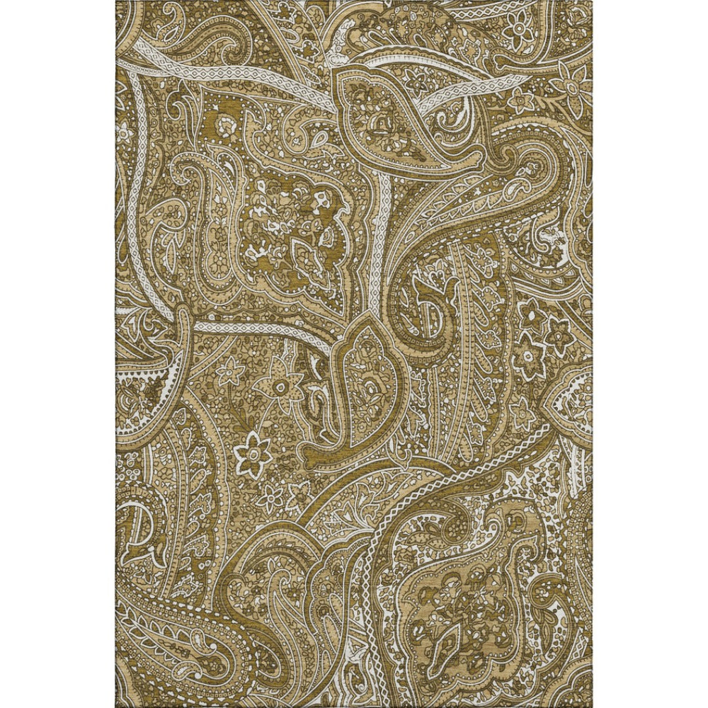 HomeRoots 9' X 12' Brown and Ivory Paisley Area Rug - Durable, Washable, UV Protected for Family Homes & Pets 652640