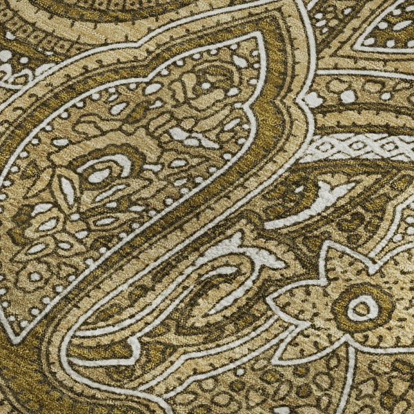 HomeRoots 9' X 12' Brown and Ivory Paisley Area Rug - Durable, Washable, UV Protected for Family Homes & Pets 652640