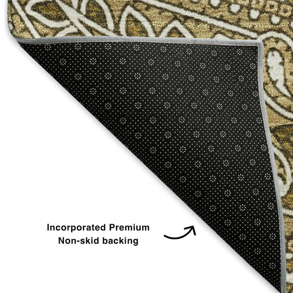 HomeRoots 10' X 14' Elegant Brown & Ivory Paisley Washable Area Rug with UV Protection for Family Spaces 652641