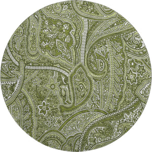 HomeRoots 8' Green And Ivory Paisley Washable Round Rug - Durable, Stain Resistant, UV Protected for All Spaces 652644