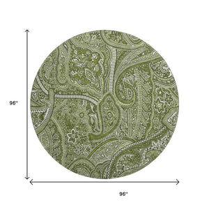 HomeRoots 8' Green And Ivory Paisley Washable Round Rug - Durable, Stain Resistant, UV Protected for All Spaces 652644