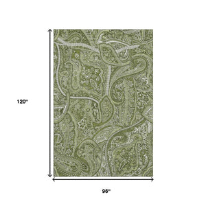 HomeRoots 8' X 10' Washable Green & Ivory Paisley Area Rug with UV Protection for High-Traffic Spaces 652645