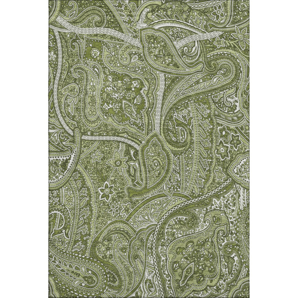 HomeRoots 8' X 10' Washable Green & Ivory Paisley Area Rug with UV Protection for High-Traffic Spaces 652645