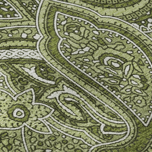 HomeRoots 8' X 10' Washable Green & Ivory Paisley Area Rug with UV Protection for High-Traffic Spaces 652645
