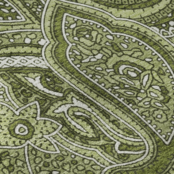 HomeRoots 8' X 10' Washable Green & Ivory Paisley Area Rug with UV Protection for High-Traffic Spaces 652645