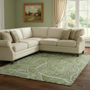 HomeRoots 8' X 10' Washable Green & Ivory Paisley Area Rug with UV Protection for High-Traffic Spaces 652645