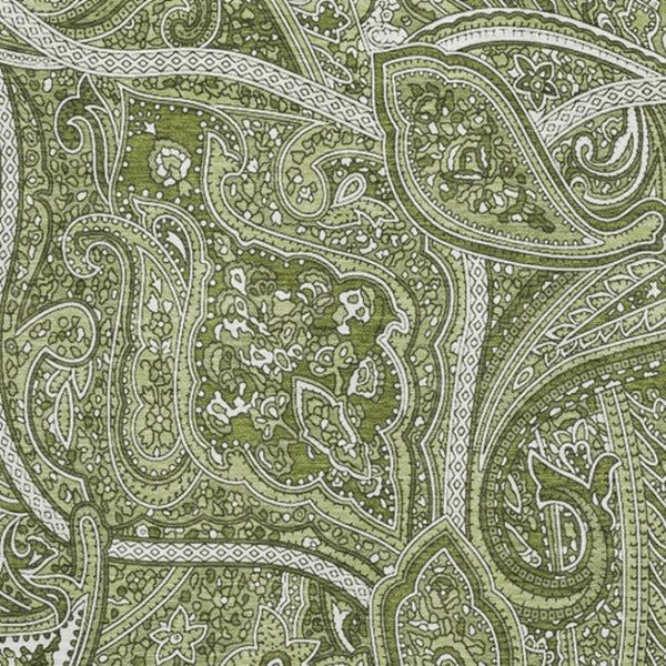 HomeRoots 9' X 12' Green and Ivory Paisley Area Rug – Washable, UV Protected, Durable for High-Traffic Spaces 652646