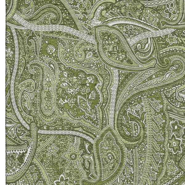 HomeRoots 9' X 12' Green and Ivory Paisley Area Rug – Washable, UV Protected, Durable for High-Traffic Spaces 652646