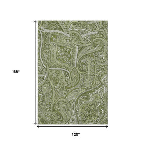 HomeRoots 10' X 14' Green & Ivory Paisley Washable Area Rug - Durable, Soft, UV-Protected for Busy Homes 652647