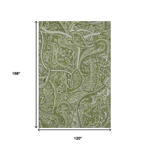 HomeRoots 10' X 14' Green & Ivory Paisley Washable Area Rug - Durable, Soft, UV-Protected for Busy Homes 652647