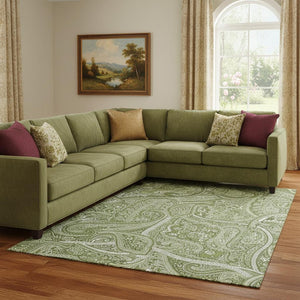 HomeRoots 10' X 14' Green & Ivory Paisley Washable Area Rug - Durable, Soft, UV-Protected for Busy Homes 652647