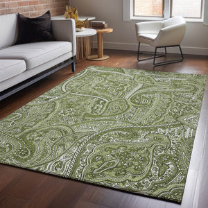 HomeRoots 10' X 14' Green & Ivory Paisley Washable Area Rug - Durable, Soft, UV-Protected for Busy Homes 652647