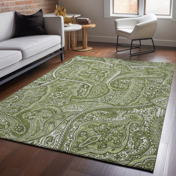 HomeRoots 10' X 14' Green & Ivory Paisley Washable Area Rug - Durable, Soft, UV-Protected for Busy Homes 652647