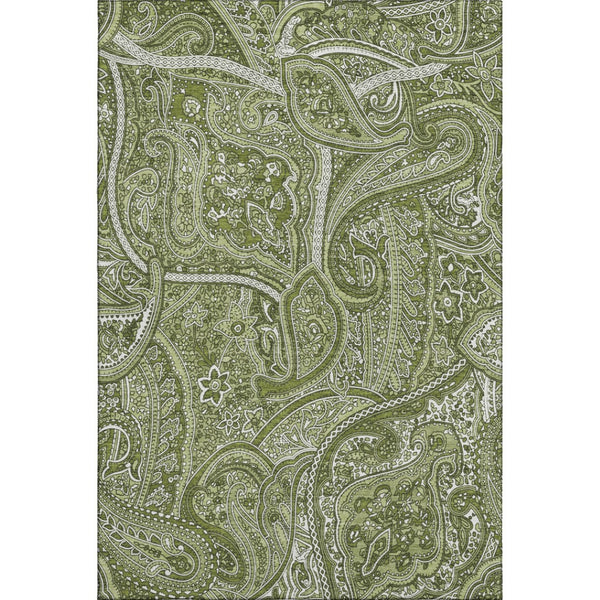 HomeRoots 10' X 14' Green & Ivory Paisley Washable Area Rug - Durable, Soft, UV-Protected for Busy Homes 652647