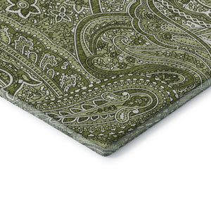 HomeRoots 10' X 14' Green & Ivory Paisley Washable Area Rug - Durable, Soft, UV-Protected for Busy Homes 652647