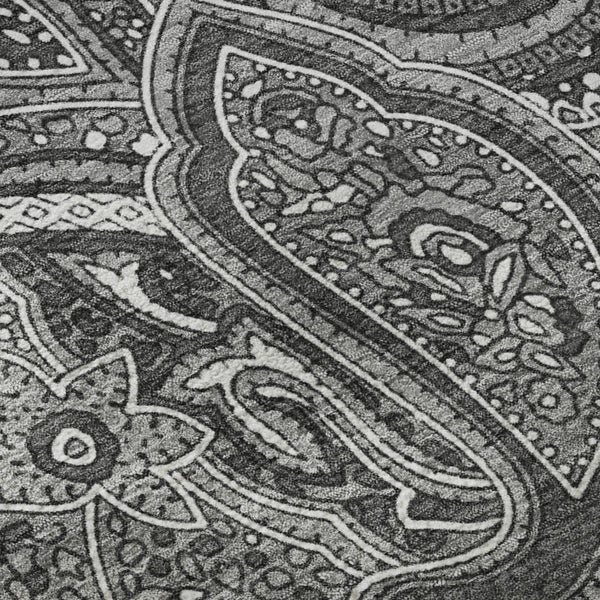HomeRoots 8' Gray And Ivory Paisley Round Rug - Washable, UV Protected, Durable for Homes with Kids & Pets 652650