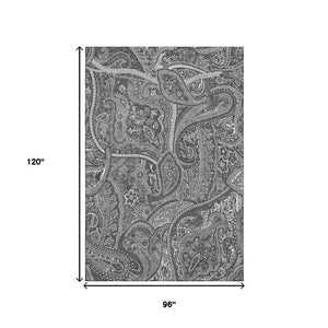 HomeRoots 8' X 10' Gray and Ivory Paisley Area Rug - Washable, UV Protected, Stain Resistant for Busy Homes 652651
