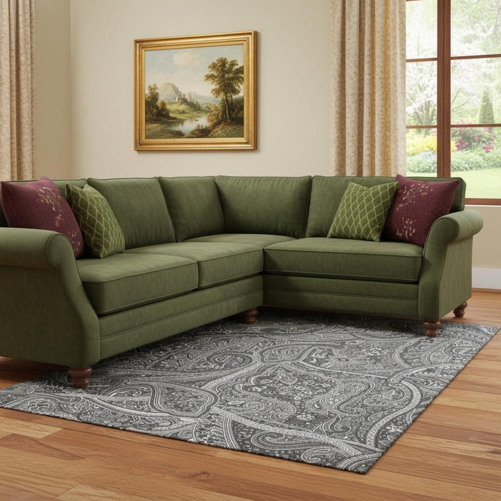 HomeRoots 9' X 12' Gray and Ivory Paisley Area Rug - Washable, UV Protected, Perfect for Homes with Kids & Pets 652652