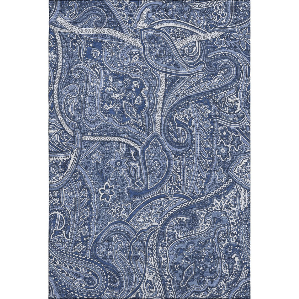 HomeRoots 5' X 8' Navy Blue and Ivory Paisley Area Rug - Durable, Stain-Resistant, UV Protected for Homes 652655