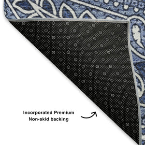 HomeRoots 5' X 8' Navy Blue and Ivory Paisley Area Rug - Durable, Stain-Resistant, UV Protected for Homes 652655