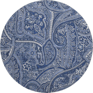 HomeRoots 8' Navy Blue & Ivory Paisley Round Rug - Washable, UV Protected, Stain Resistant for Modern Homes 652656
