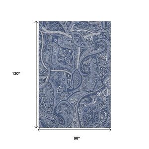 HomeRoots 8' X 10' Navy Blue & Ivory Paisley Washable Area Rug - Durable, UV-Protected Elegance for Any Room 652657