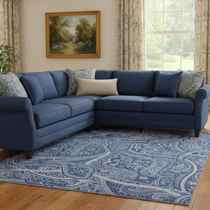 HomeRoots 8' X 10' Navy Blue & Ivory Paisley Washable Area Rug - Durable, UV-Protected Elegance for Any Room 652657