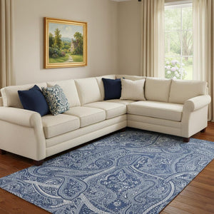 HomeRoots 8' X 10' Navy Blue & Ivory Paisley Washable Area Rug - Durable, UV-Protected Elegance for Any Room 652657