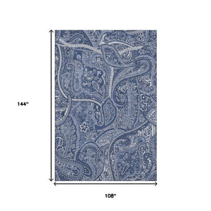 HomeRoots 9' Navy Blue & Ivory Paisley Washable Area Rug - UV Protected, Stain-Resistant, Durable Design 652658