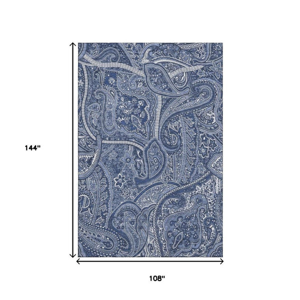 HomeRoots 9' Navy Blue & Ivory Paisley Washable Area Rug - UV Protected, Stain-Resistant, Durable Design 652658