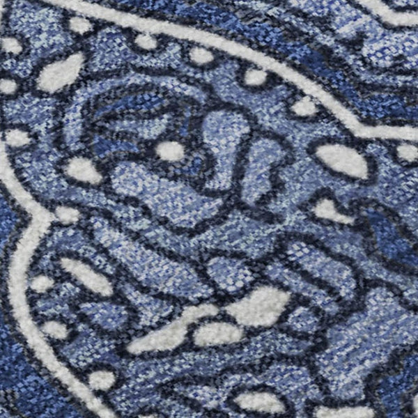 HomeRoots 9' Navy Blue & Ivory Paisley Washable Area Rug - UV Protected, Stain-Resistant, Durable Design 652658