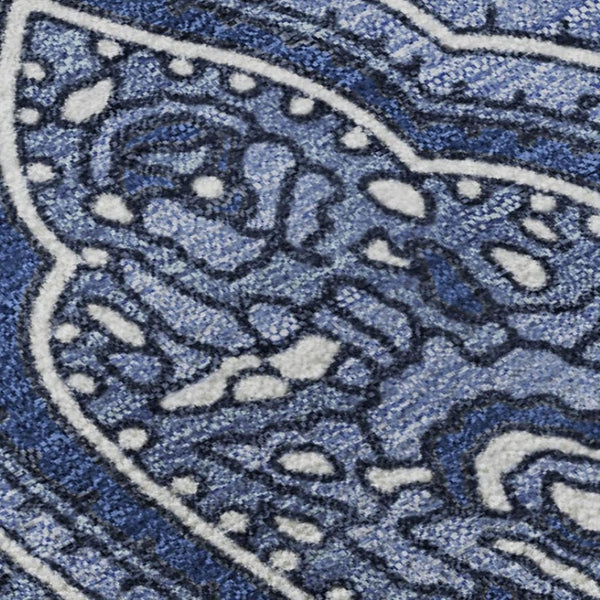 HomeRoots 9' Navy Blue & Ivory Paisley Washable Area Rug - UV Protected, Stain-Resistant, Durable Design 652658