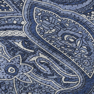 HomeRoots 10' X 14' Navy Blue & Ivory Paisley Washable Area Rug - Durable, UV Protected, Stain Resistant Elegance 652659