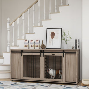 English Elm Pawhut Modern Dog Crate Furniture With Storage & Divider For Small Or Large Dogs, 71" Walnut Design W2225P217159-GIGA